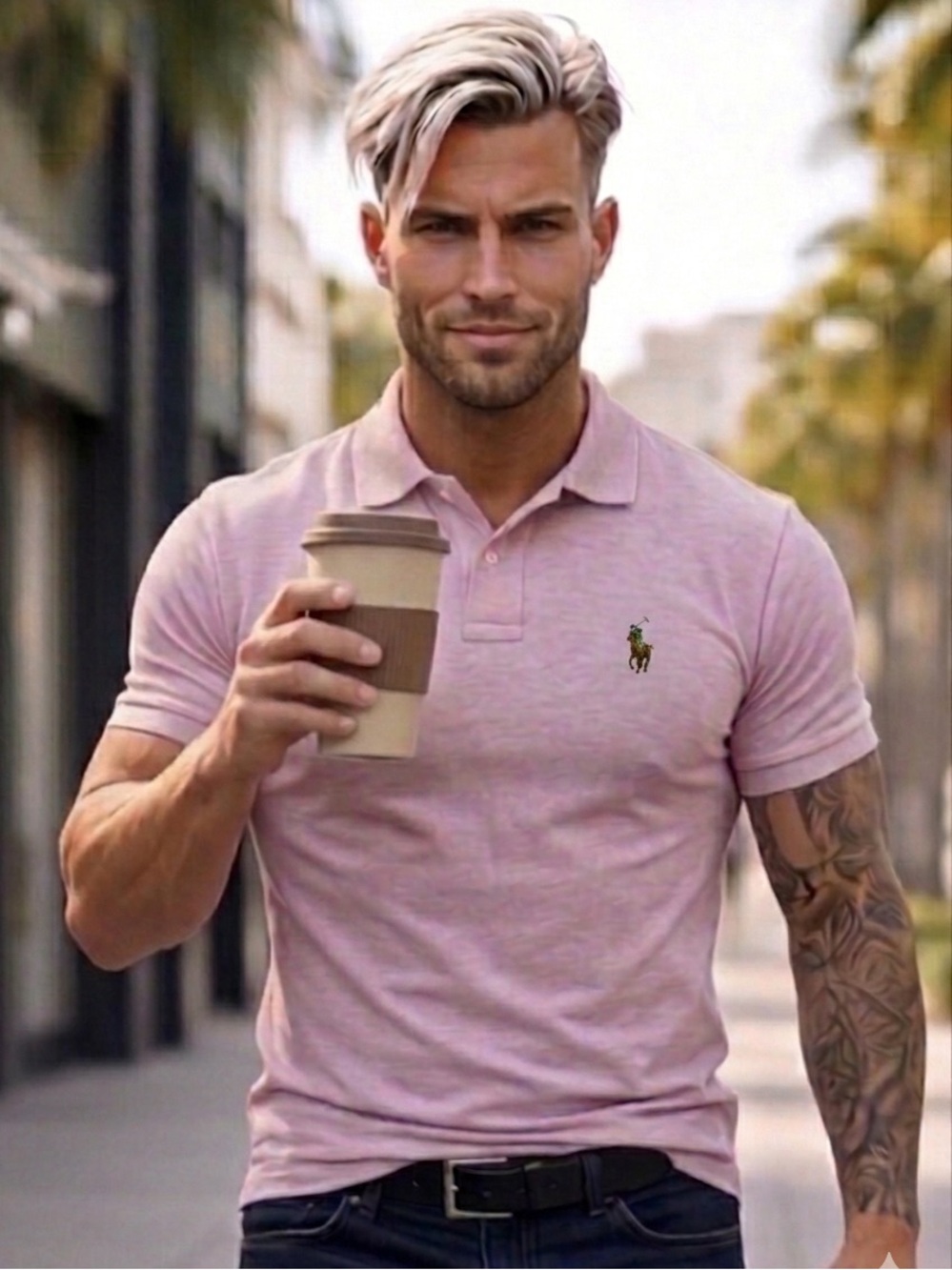 Polo by Ralph Lauren Men's Pink Short-Sleeve Polo with rare multi colored logo